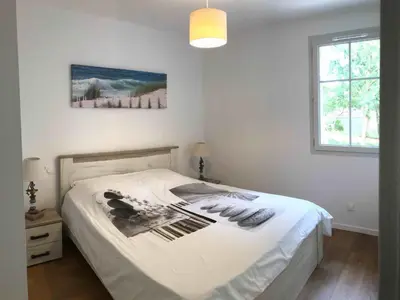 Un ou plusieurs lits dans un hébergement de l'établissement Maison charmante à Mimizan Plage pour 5 pers, proche océan et commerces - FR-1-50-115
