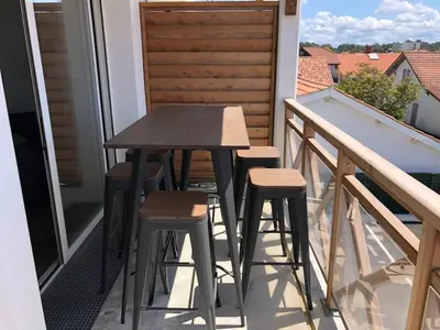Balcon ou terrasse dans l'établissement Appartement 3* à 50m de l'Océan, 5 pers, Clim, Wifi, Parking - Mimizan Plage - FR-1-50-116